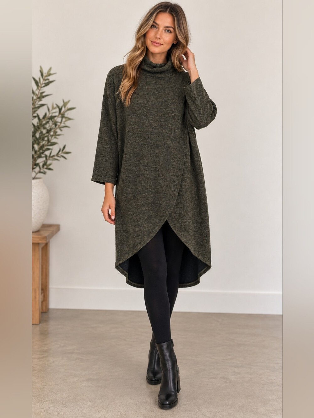Joseph Ribkoff Olive Cowl Neck Tunic Dress